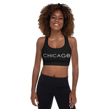 All-Over Print Padded Sports Bra (Black with White and Red S&S Chicago)