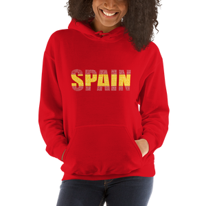 "Spain" (Red and Yellow, White Letters) Premium Unisex Heavy Blend Hoodie