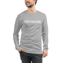 "Stay Focused" Unisex Long Sleeve Tee | Bella + Canvas (White Logo)