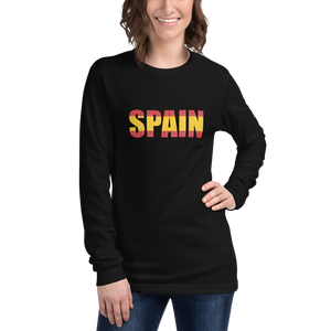 "Spain" (Red and Yellow, White Letters) Premium Unisex Long Sleeve Tee | Bella + Canvas