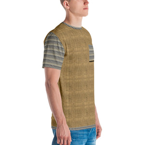 S&S Artist (Steve Silk Hurley) Men's Crew Neck T-Shirt (Tan Burlap, Black and Gold Aztec)