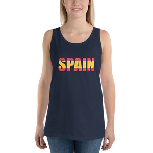 Spain" (Red and Yellow, White Letters) Unisex Tank Top