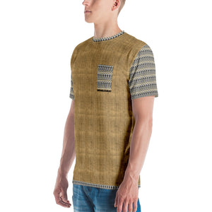 S&S Artist (Steve Silk Hurley) Men's Crew Neck T-Shirt (Tan Burlap, Black and Gold Aztec)