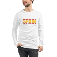 "Spain" (Red and Yellow, White Letters) Premium Unisex Long Sleeve Tee | Bella + Canvas