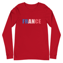 "France" (Blue, White and Red, White Letters) Premium Unisex Long Sleeve Tee | Bella + Canvas