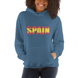 "Spain" (Red and Yellow, White Letters) Premium Unisex Heavy Blend Hoodie