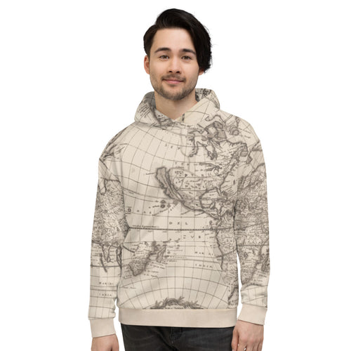 S&S Chicago World Map Unisex Hoodie (Beige and Brown)