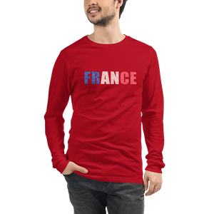 "France" (Blue, White and Red, White Letters) Premium Unisex Long Sleeve Tee | Bella + Canvas
