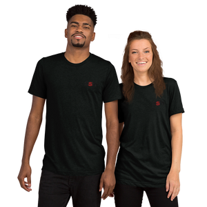 Steve Silk Hurley's ssh® Branded Premium Embroidered Unisex Tri-Blend T-Shirt | Bella + Canvas (Blk & Red ssh)