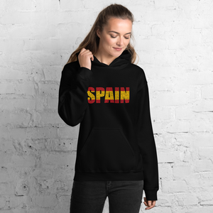 "Spain" (Red and Yellow, Black Letters) Premium Unisex Heavy Blend Hoodie