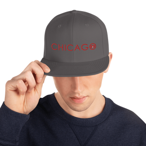 Classic 3D-Puff Embroidered "Chicago" Snapback Hat | Yupoong (Red and White Chicago S&S)