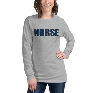 “Nurse Attributes” Unisex Long Sleeve Tee | Bella + Canvas (Blue Letters w / Light Blue Letters Inside)