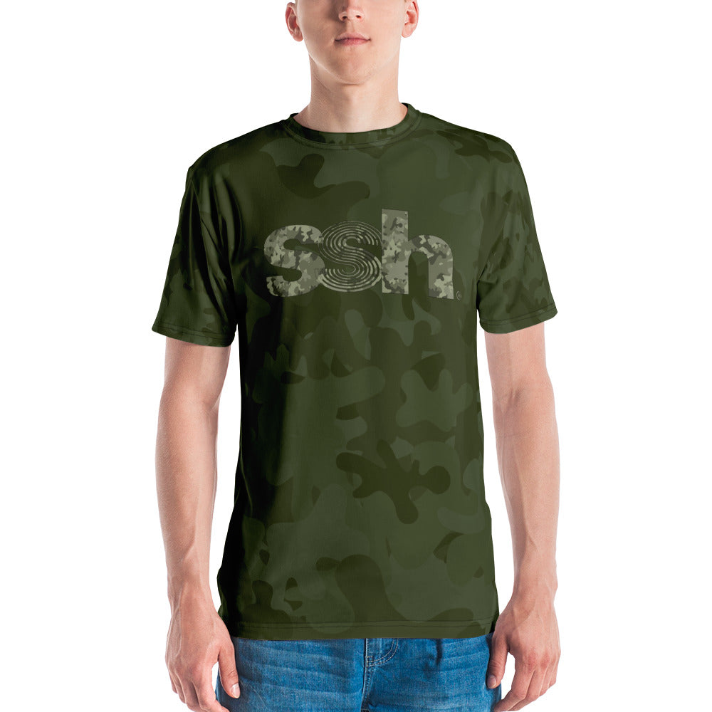 Steve Silk Hurley's Camouflage ssh® Branded All-Over Print Men's Crew Neck T-Shirt (Green Camo)