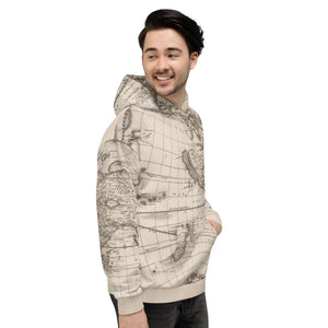 S&S Chicago World Map Unisex Hoodie (Beige and Brown)