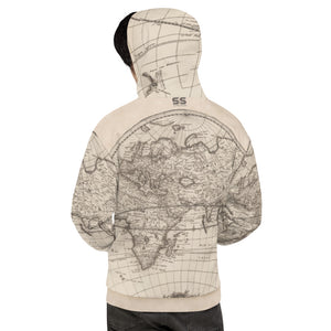 S&S Chicago World Map Unisex Hoodie (Beige and Brown)