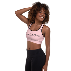 All-Over Print Padded Sports Bra (Pink with Black and Red S&S Chicago)