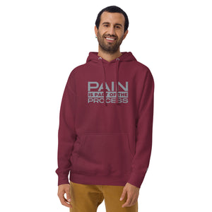 "Pain Is Part Of The Process" Embroidered Unisex S&S Hoodie (Grey Embroidery)