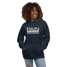 "Pain Is Part Of The Process" Embroidered Unisex S&S Hoodie (White & Grey Embroidery)