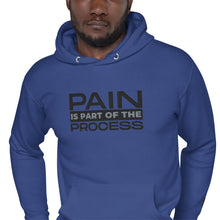"Pain Is Part Of The Process" Embroidered Unisex S&S Hoodie (Black & Grey Embroidery)