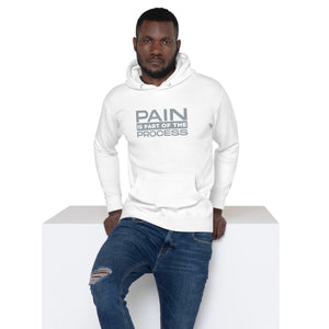 "Pain Is Part Of The Process" Embroidered Unisex S&S Hoodie (Grey Embroidery)